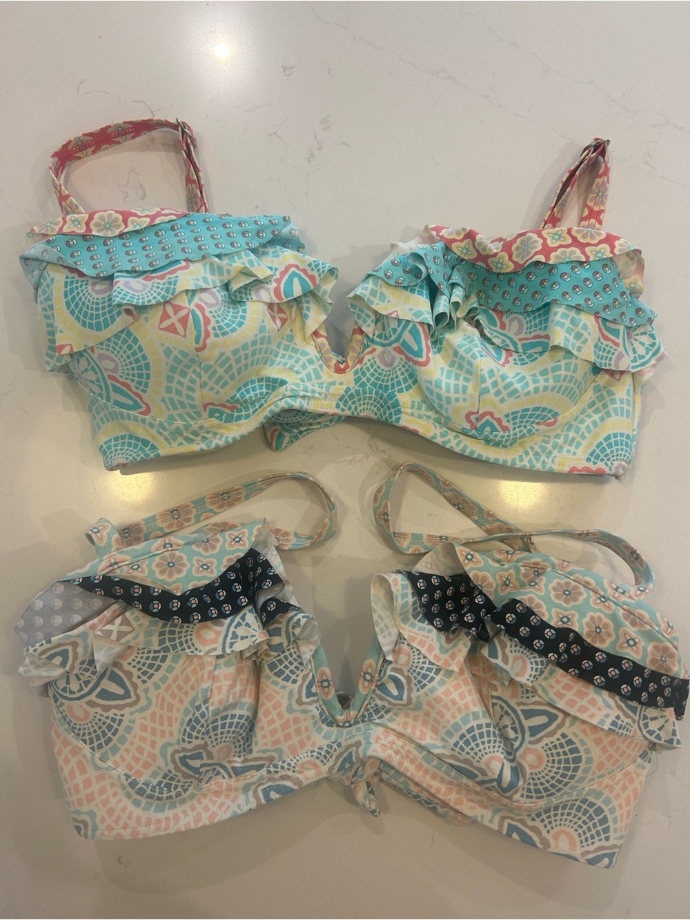 Women’s Ruffled Patterned Swim Top. Both included in sale.
